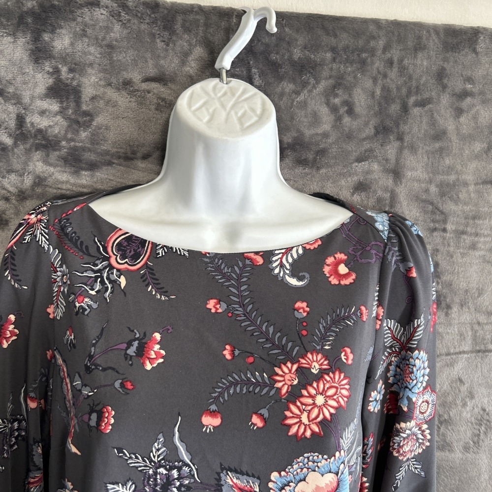 LOFT Women's 00P Petite Floral Micro Mini Dress Long Sleeve‎ Boho Zip Boat Neck - Picture 3 of 16